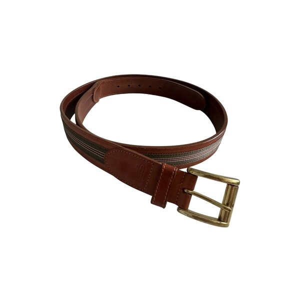 COACH Men's Vintage Tan Green Striped Belt Size 40 - Picture 5 of 8